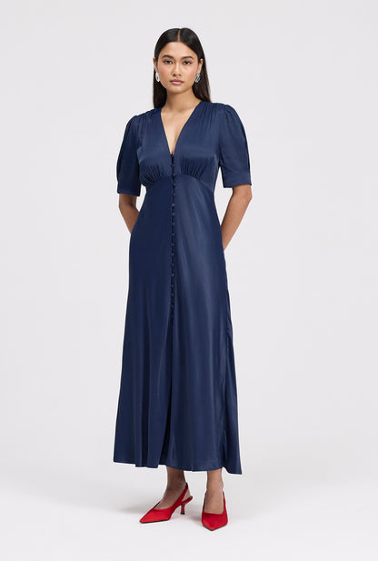 Madison Classic Button Through Satin Midi Dress