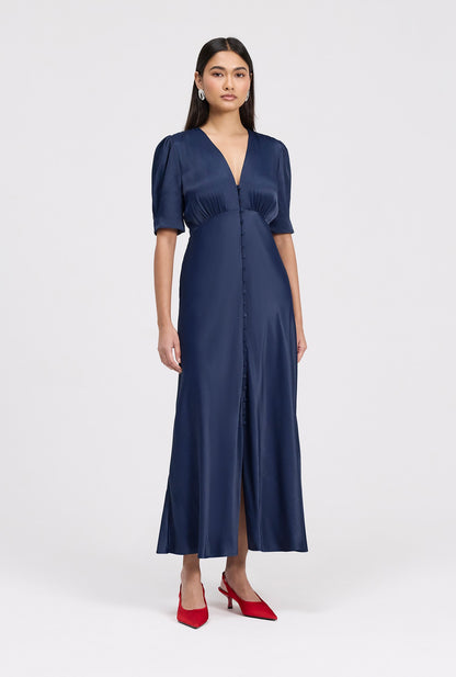 Madison Classic Button Through Satin Midi Dress