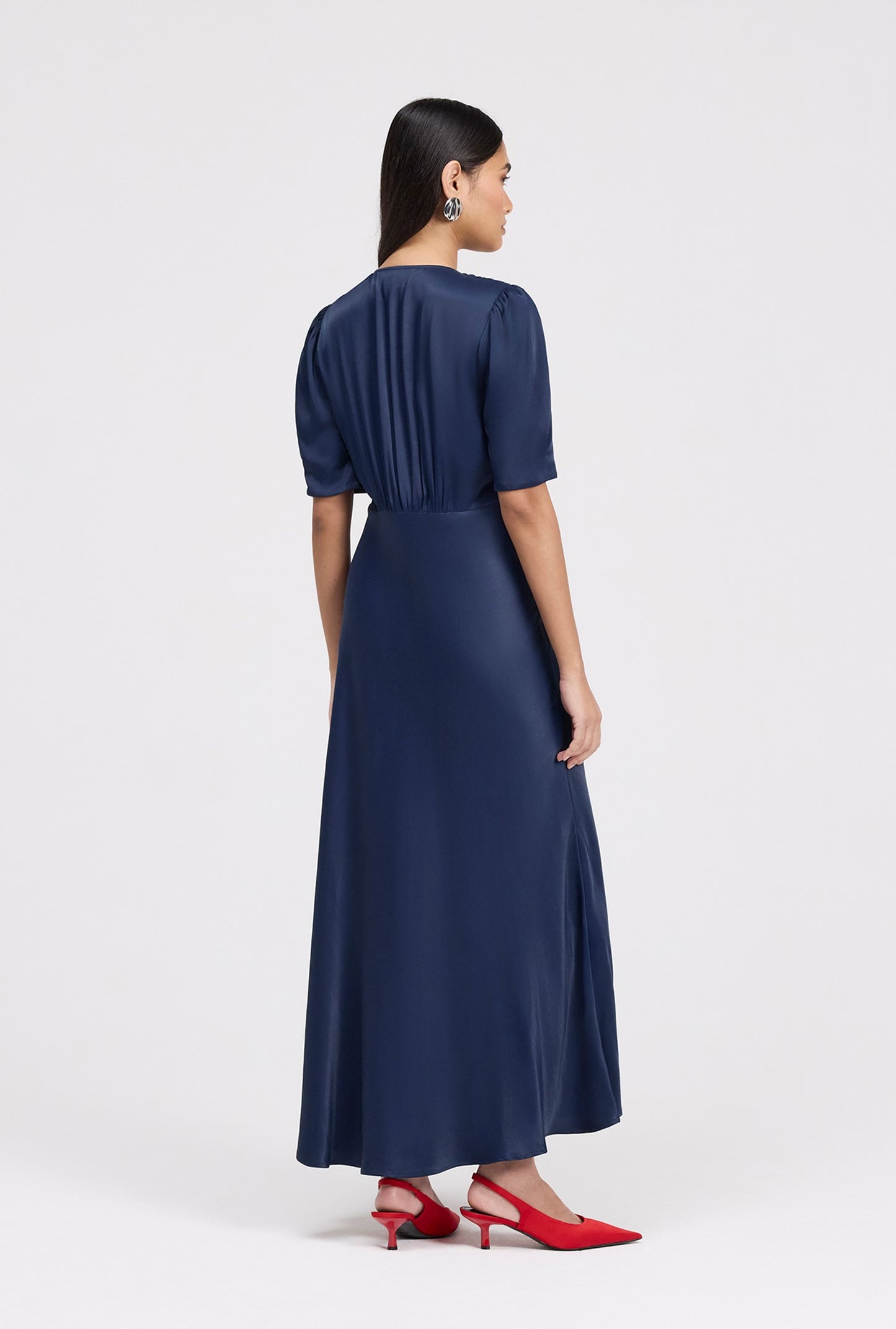 Madison Classic Button Through Satin Midi Dress