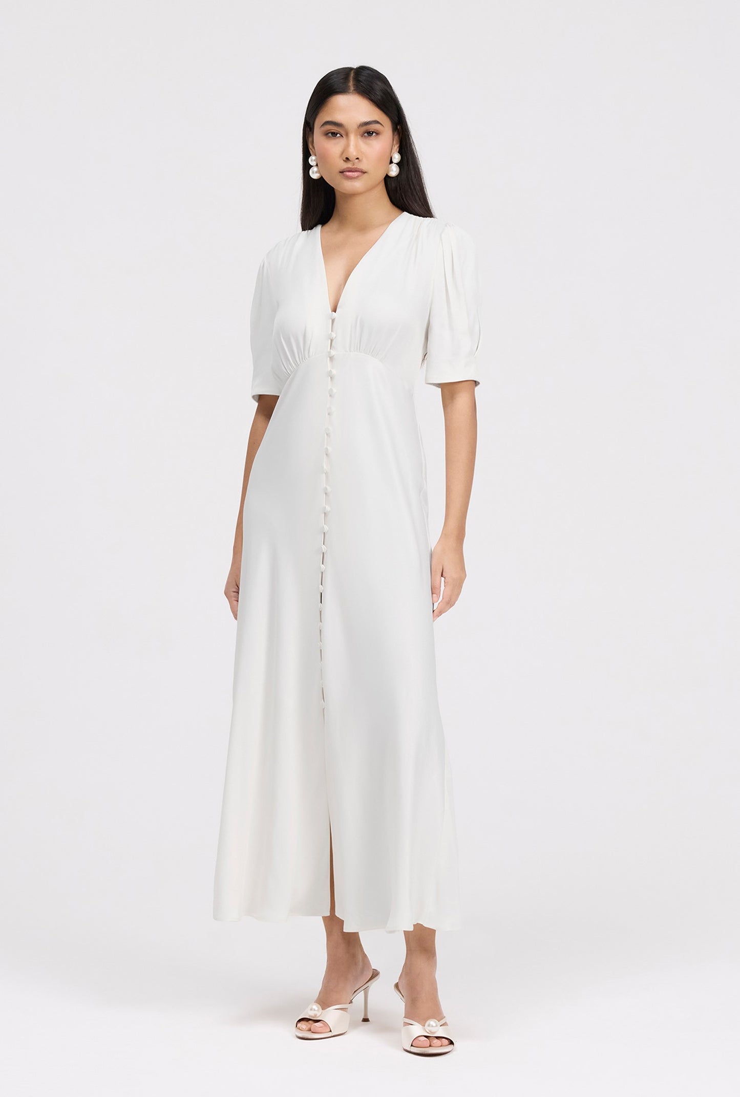 Madison Classic Button Through Satin Midi Dress