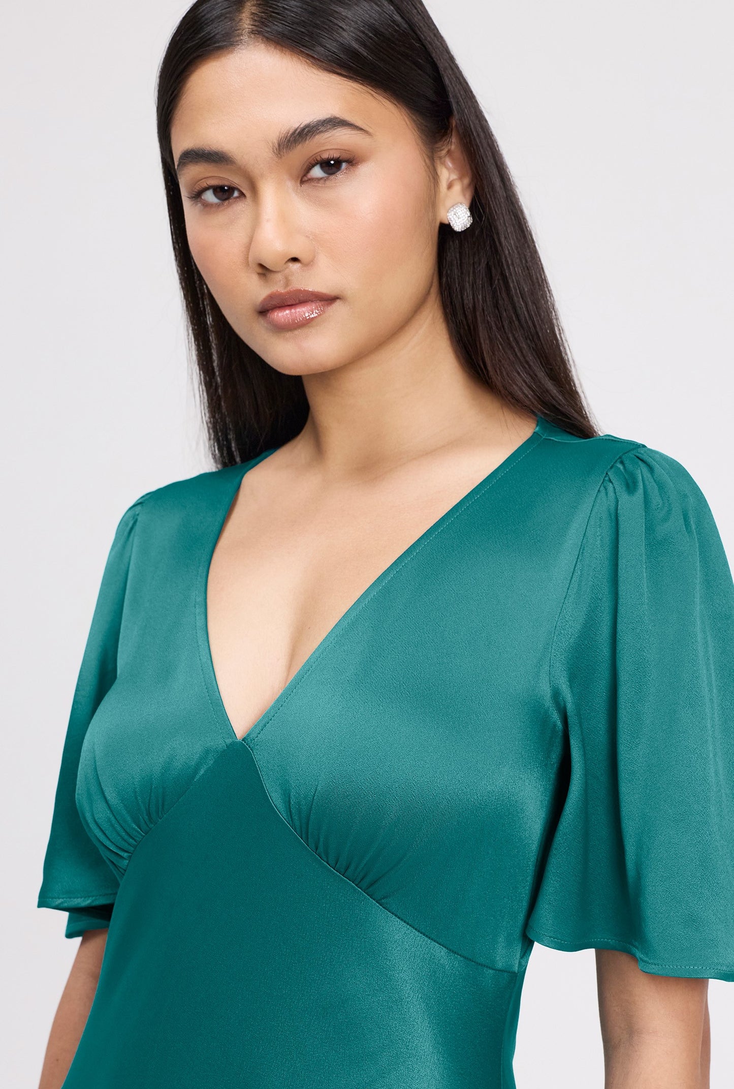 Arabella Angel Sleeve Satin Maxi Dress