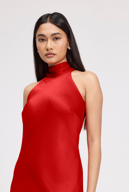 Angelica Premium High Neck Satin Maxi Dress