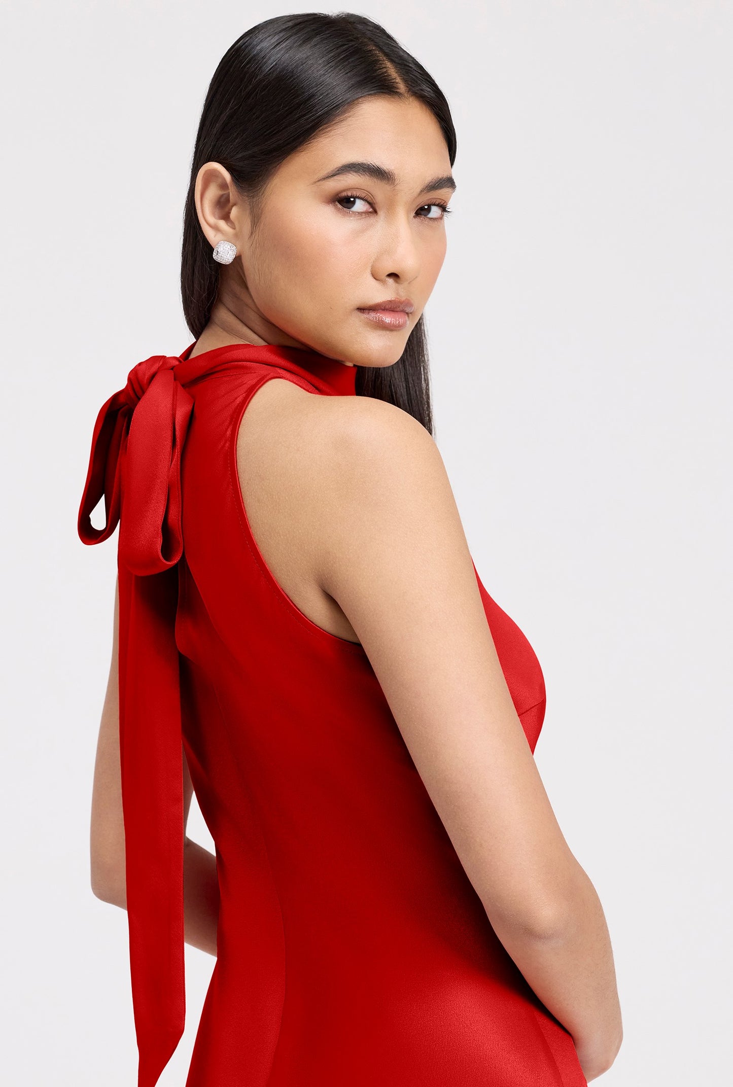 Angelica Premium High Neck Satin Maxi Dress