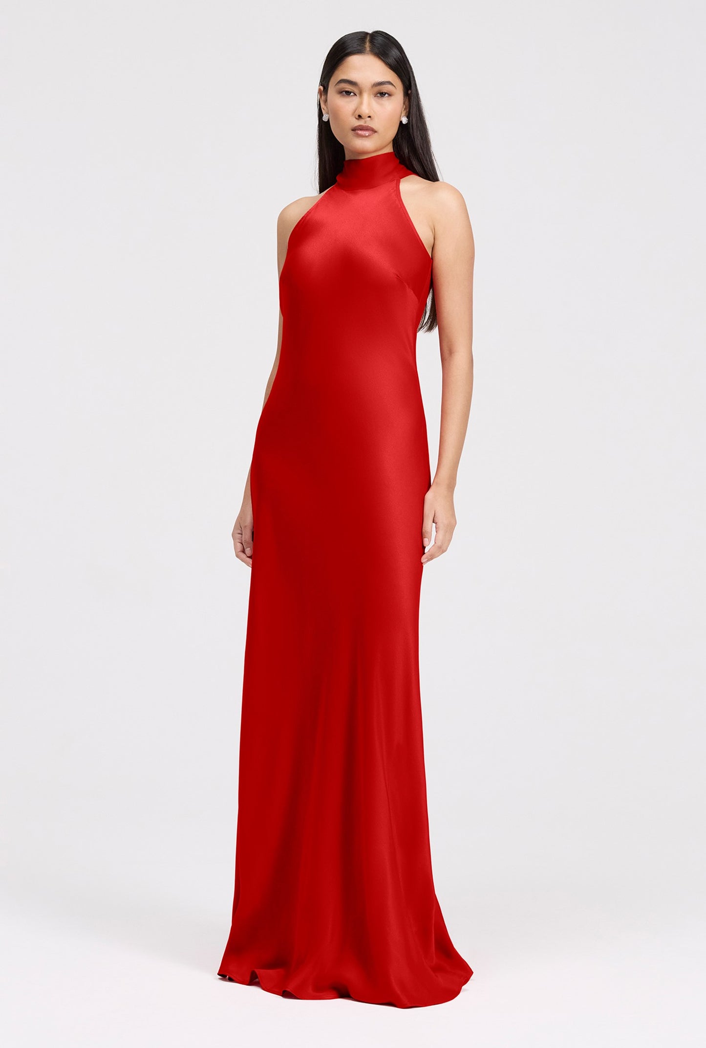 Angelica Premium High Neck Satin Maxi Dress