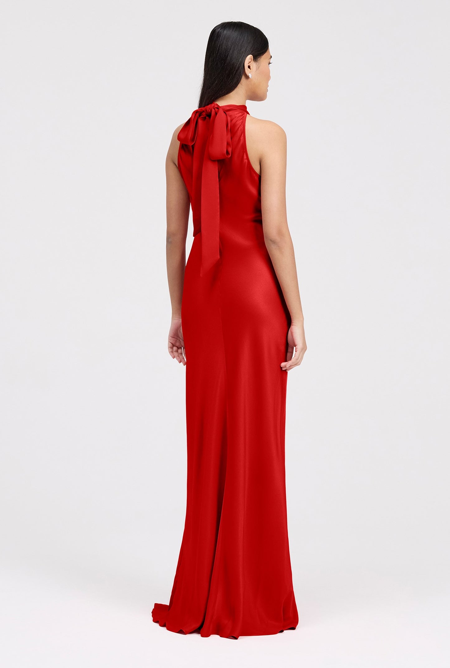Angelica Premium High Neck Satin Maxi Dress