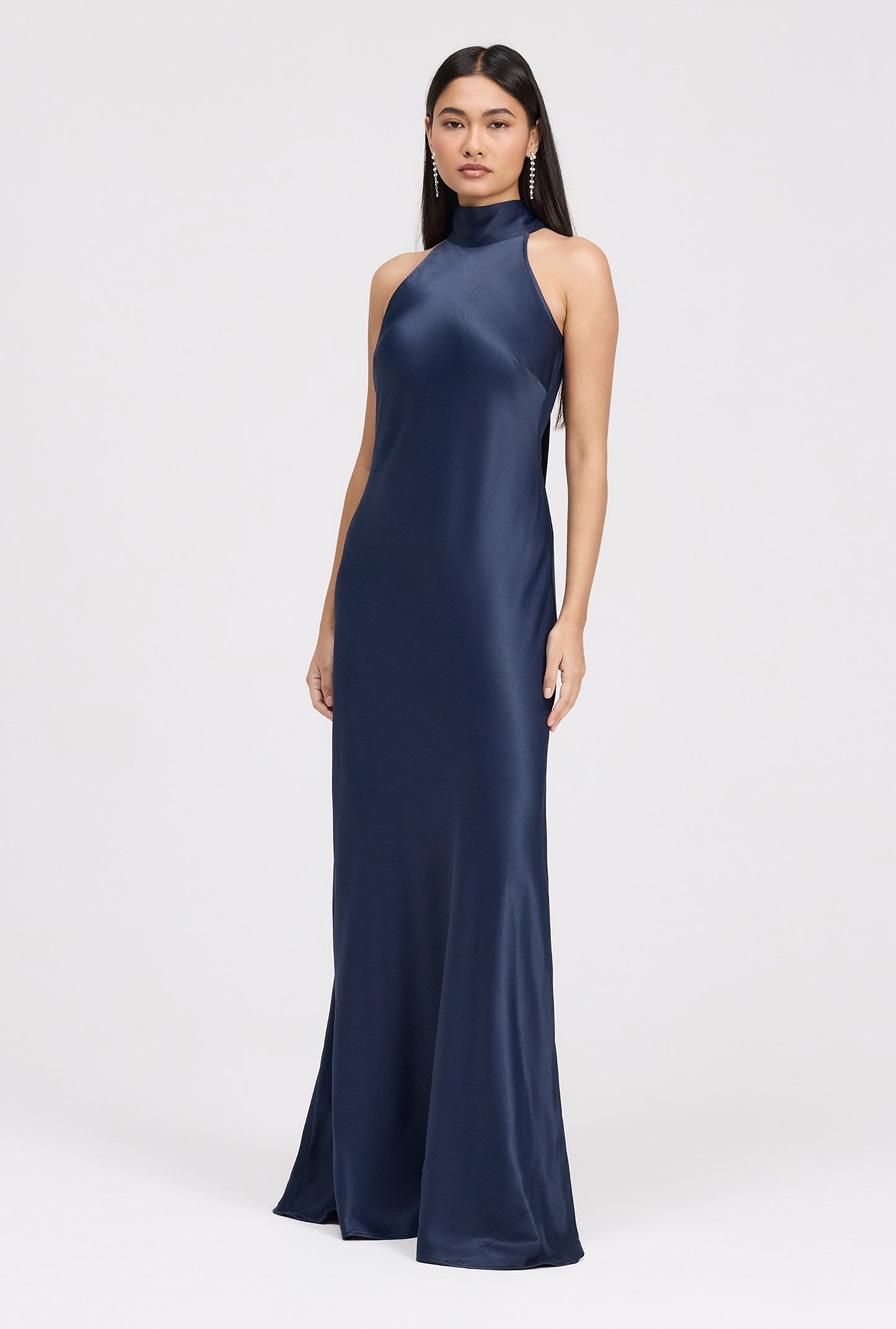 Angelica Premium High Neck Satin Maxi Dress