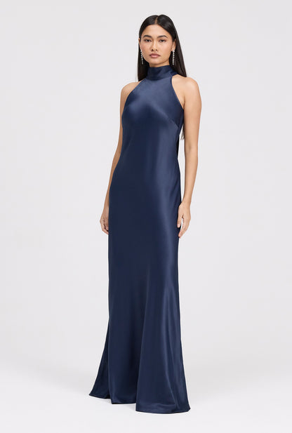 Angelica Premium High Neck Satin Maxi Dress