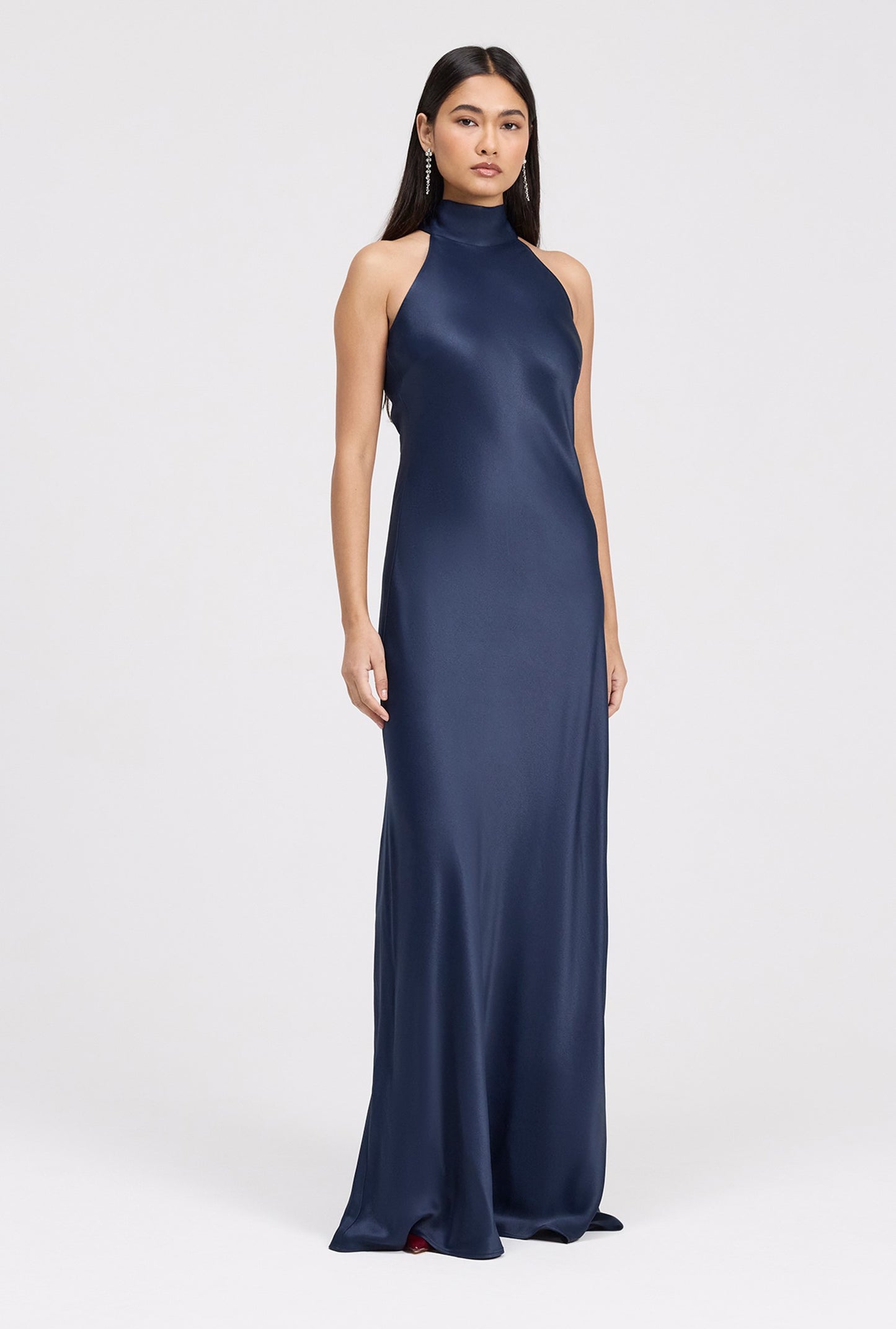 Angelica Premium High Neck Satin Maxi Dress