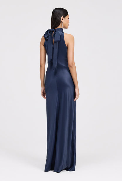 Angelica Premium High Neck Satin Maxi Dress