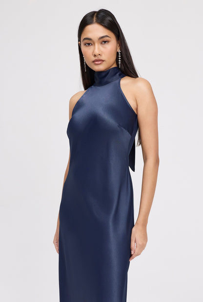 Angelica Premium High Neck Satin Maxi Dress