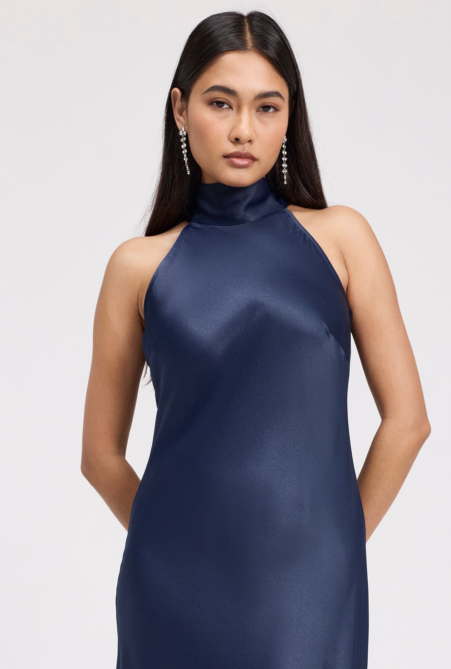 Angelica Premium High Neck Satin Maxi Dress