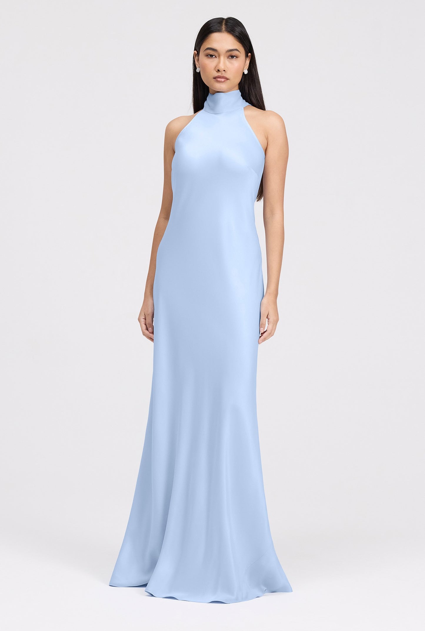 Angelica Premium High Neck Satin Maxi Dress
