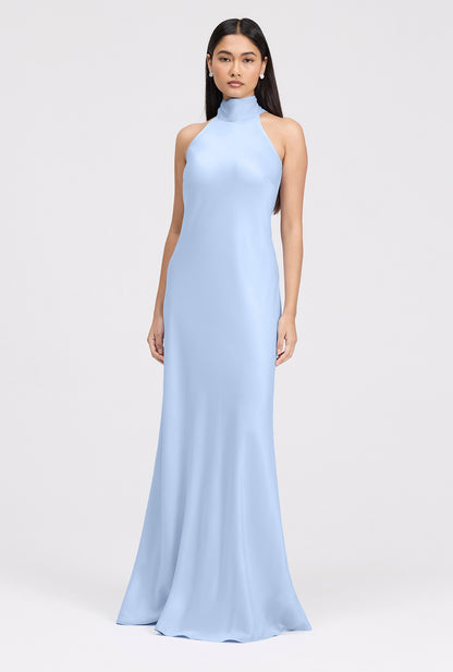 Angelica Premium High Neck Satin Maxi Dress