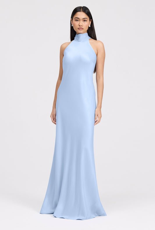 Angelica Premium High Neck Satin Maxi Dress