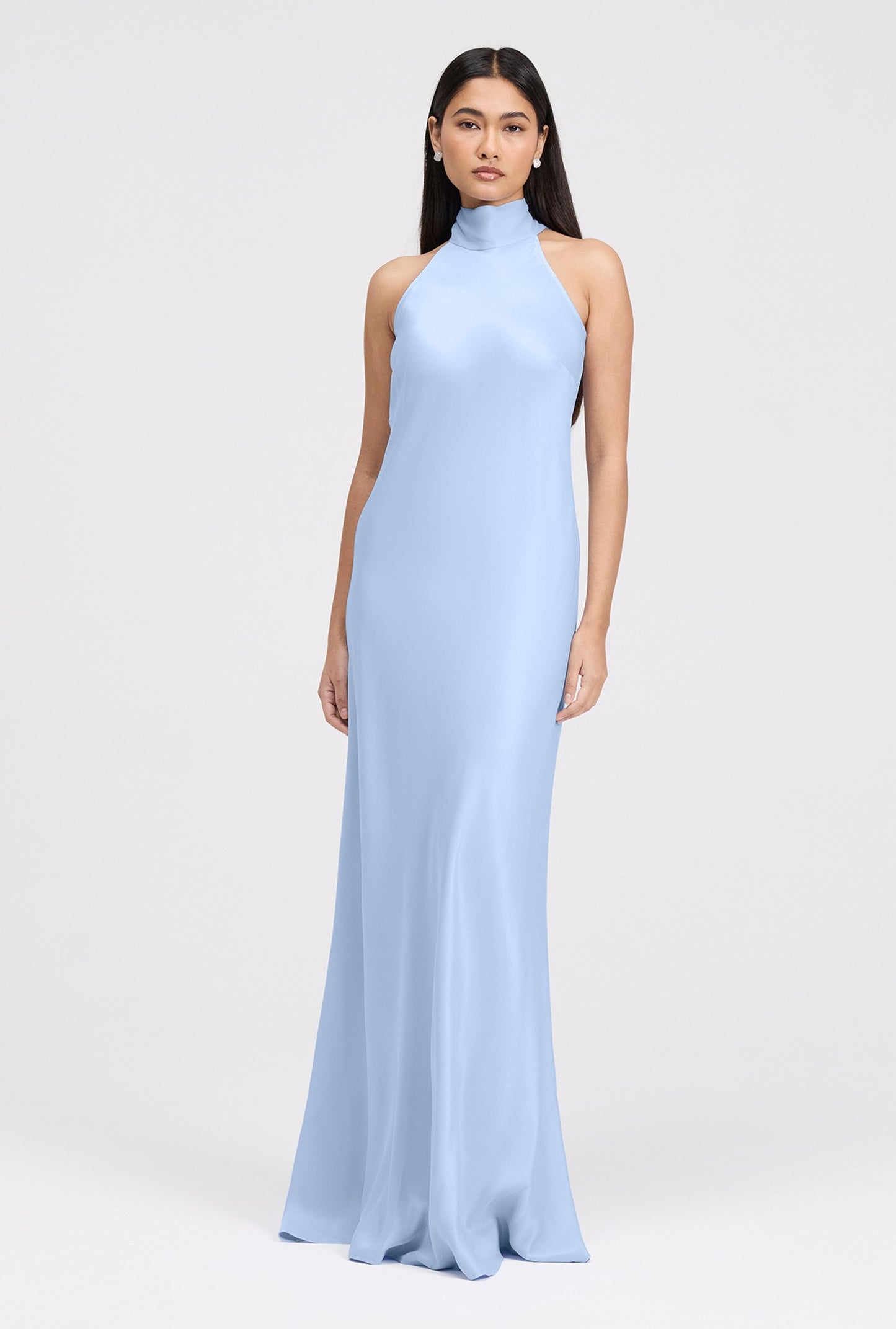 Angelica Premium High Neck Satin Maxi Dress