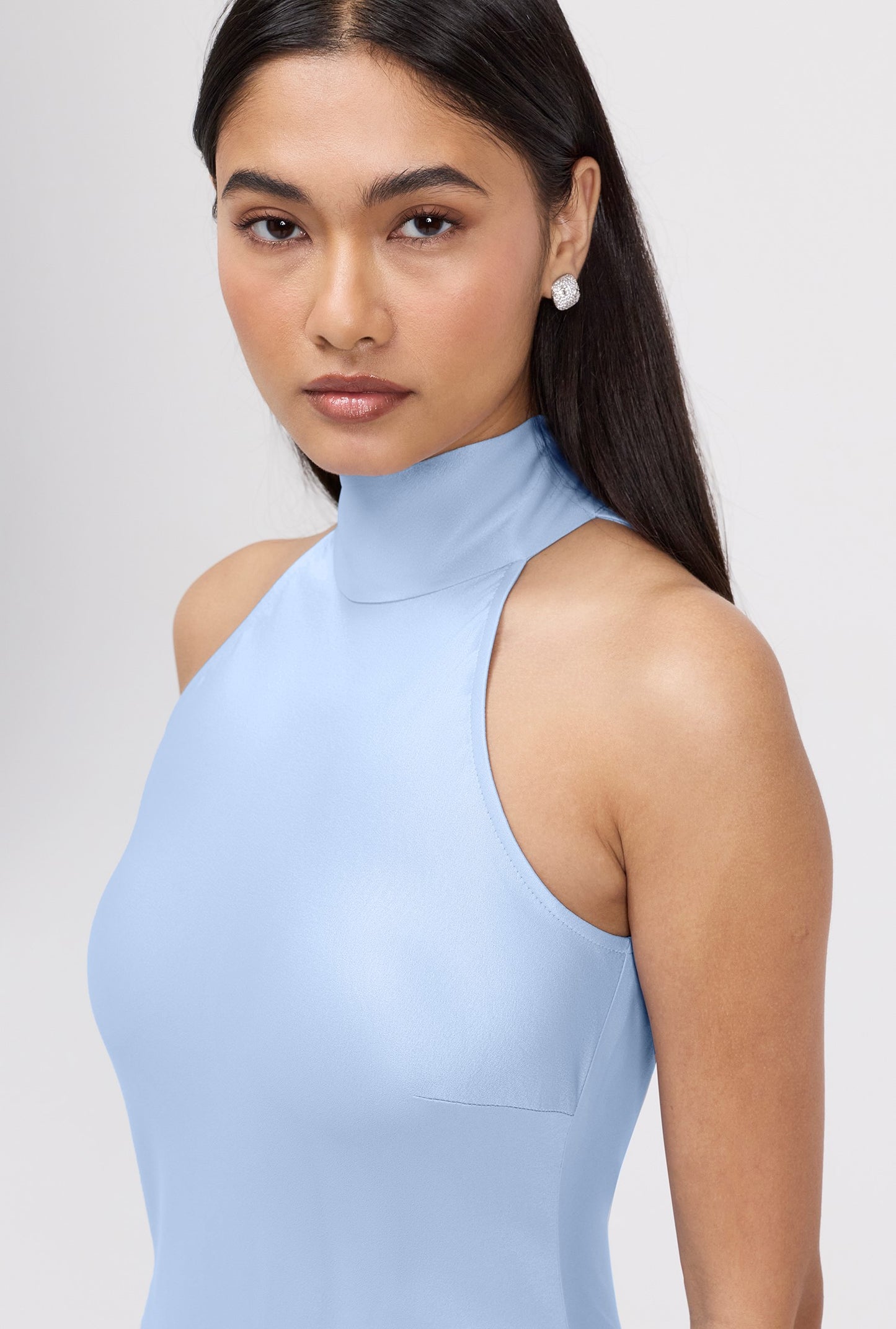 Angelica Premium High Neck Satin Maxi Dress