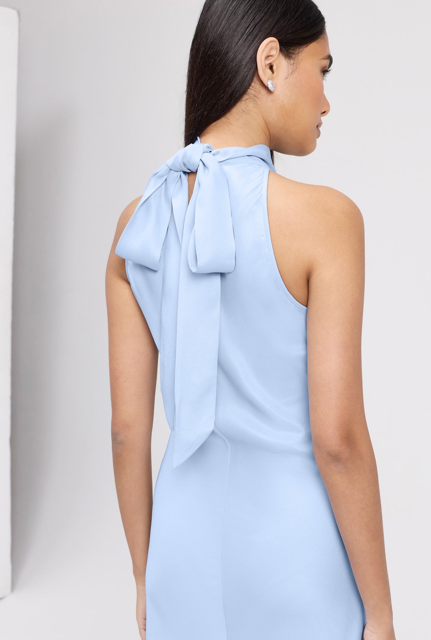 Angelica Premium High Neck Satin Maxi Dress