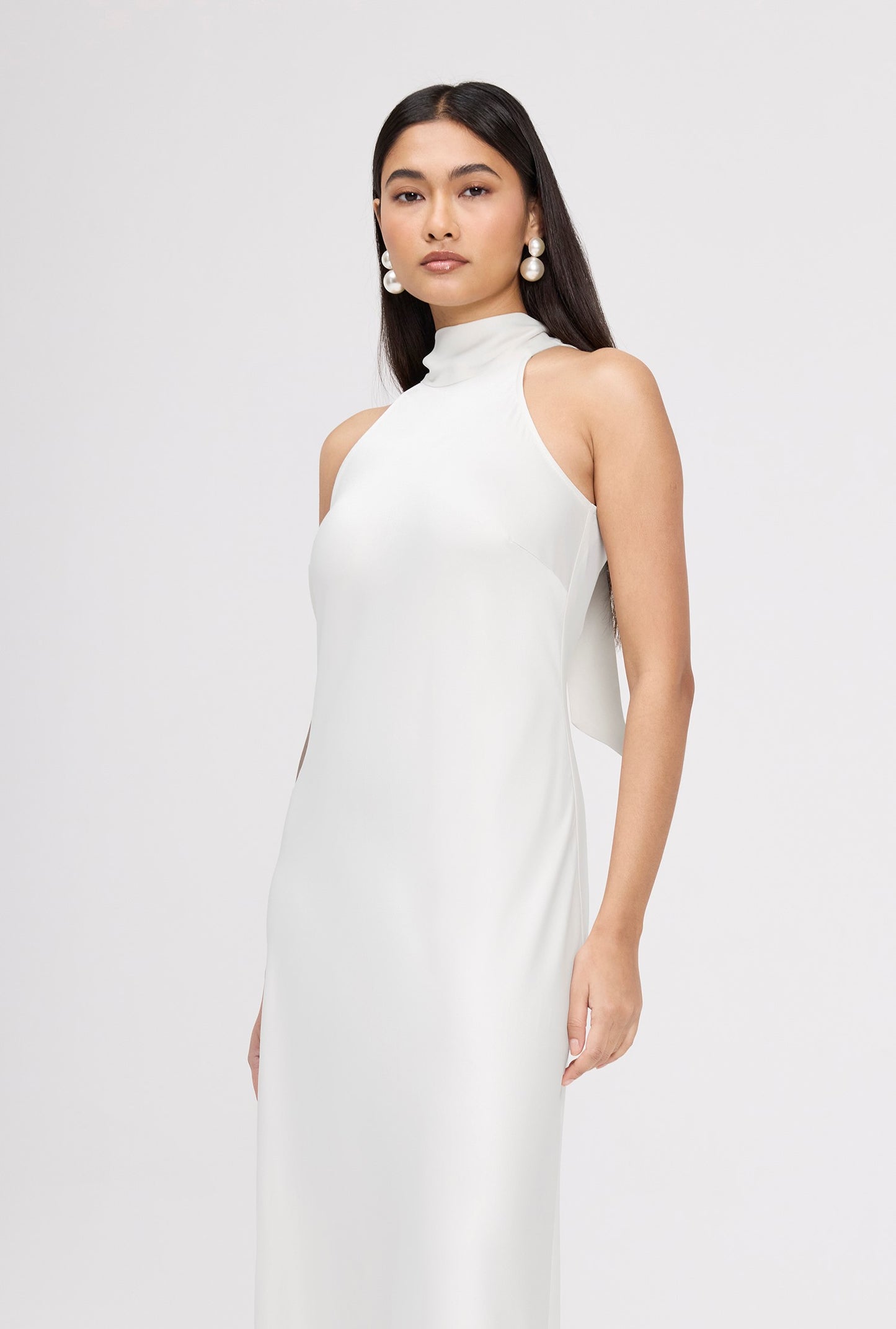 Angelica Premium High Neck Satin Maxi Dress