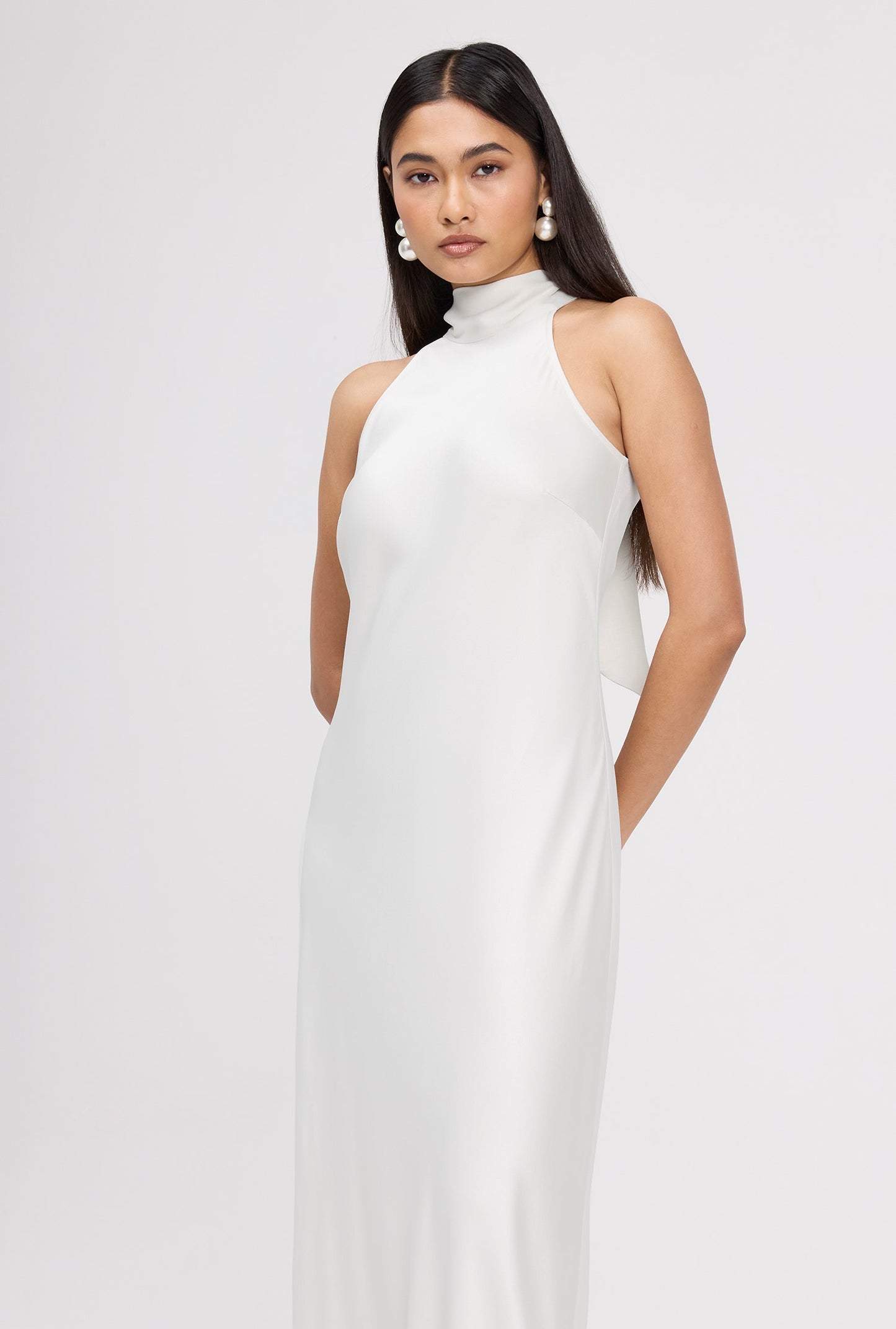 Angelica Premium High Neck Satin Maxi Dress