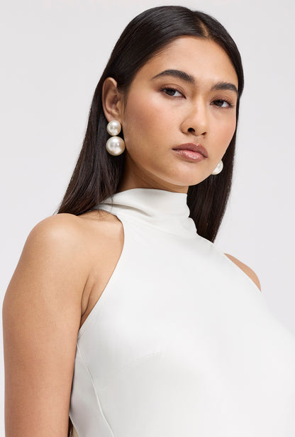 Angelica Premium High Neck Satin Maxi Dress