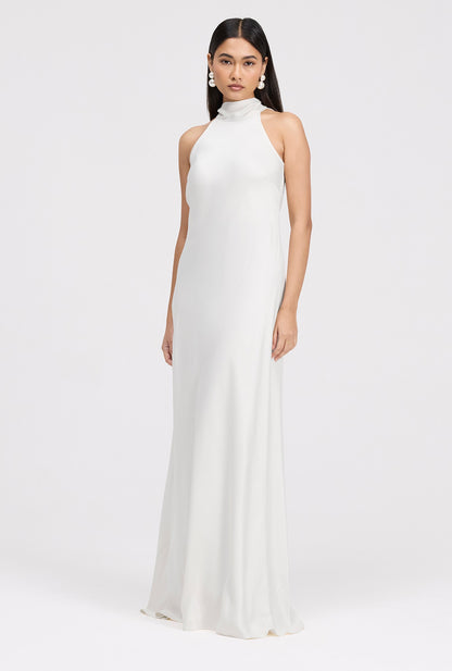 Angelica Premium High Neck Satin Maxi Dress