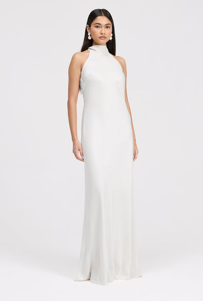 Angelica Premium High Neck Satin Maxi Dress