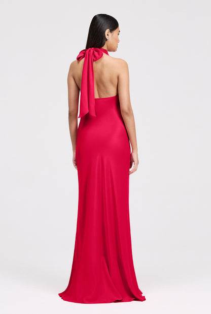 Elara Cowl Front Satin Maxi Dress