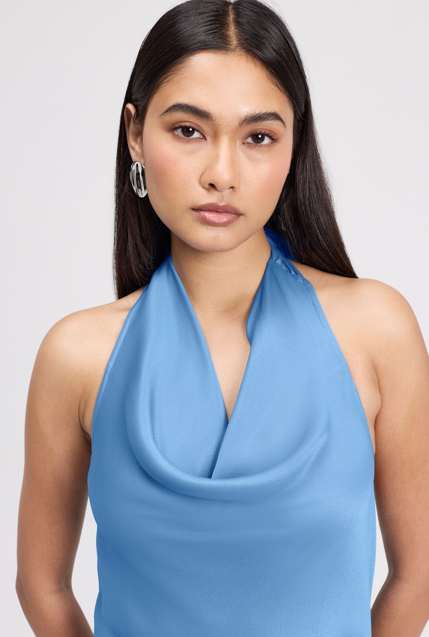 Elara Cowl Front Satin Maxi Dress