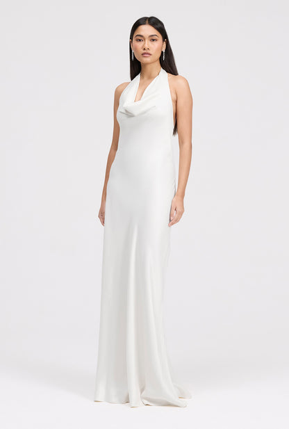 Elara Cowl Front Satin Maxi Dress