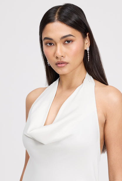 Elara Cowl Front Satin Maxi Dress