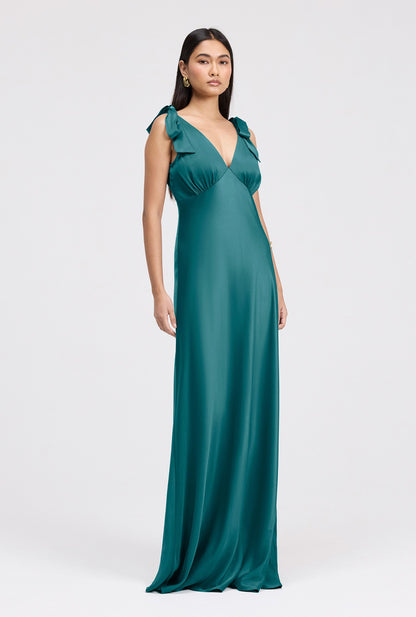 Nora Tie Shoulder Satin Maxi Dress