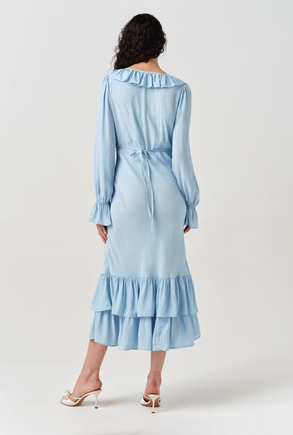 Melina Crepe Ruffle Hem Midi Dress