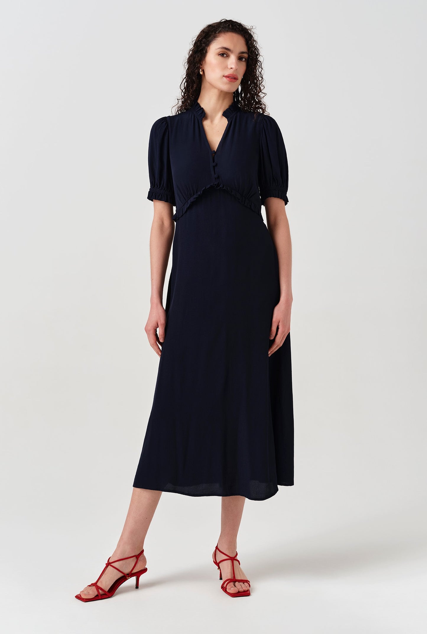 Jolene V-Neck Crepe Midi Dress