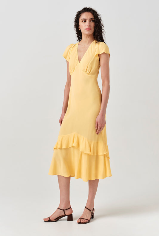 Corinne Frill Crepe Dress