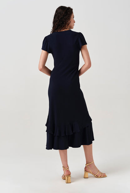 Corinne Frill Crepe Dress