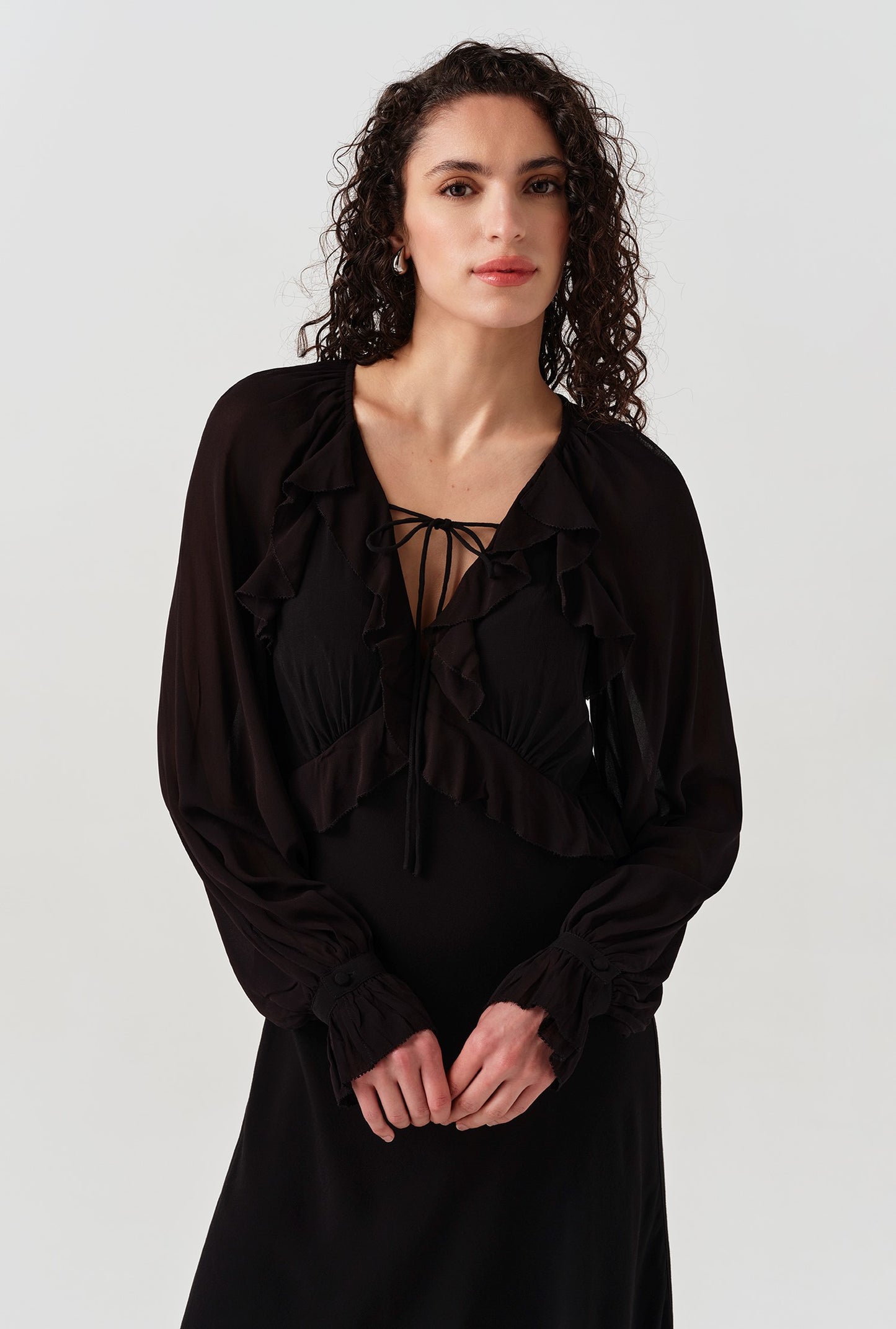Naomi Long Sleeve Frill Midi Dress