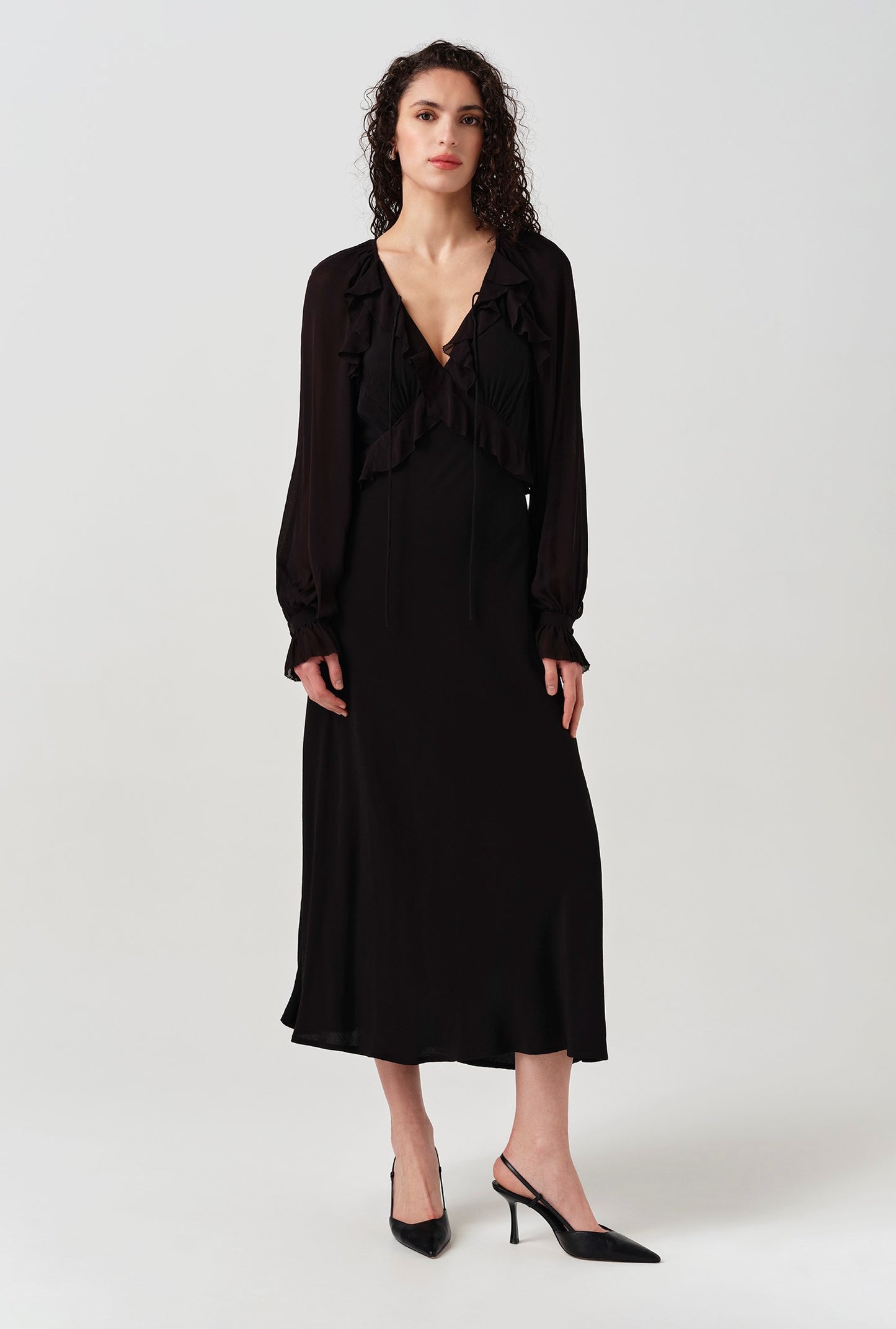 Naomi Long Sleeve Frill Midi Dress