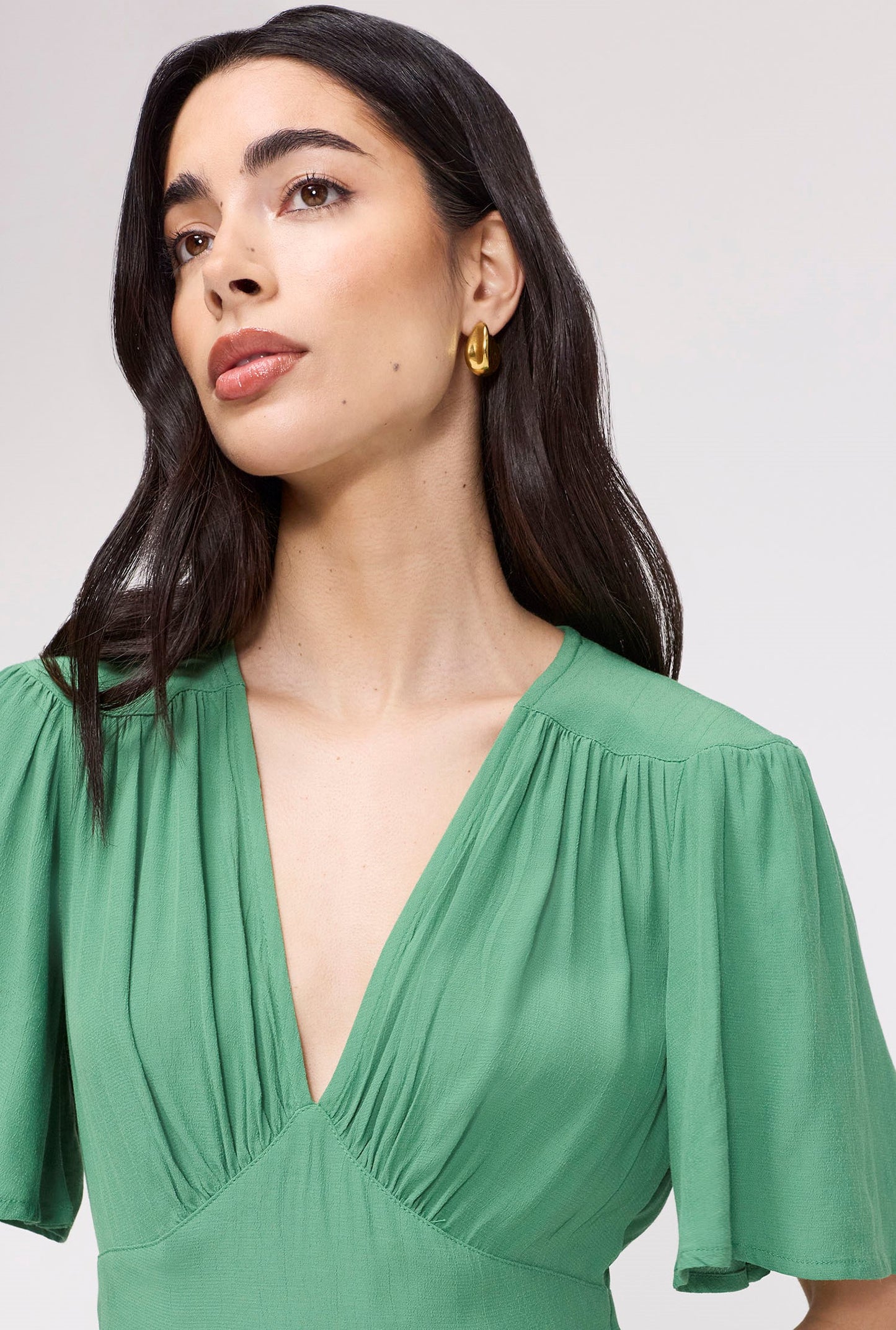 Rosalie Angel Sleeve Crepe Midi Dress