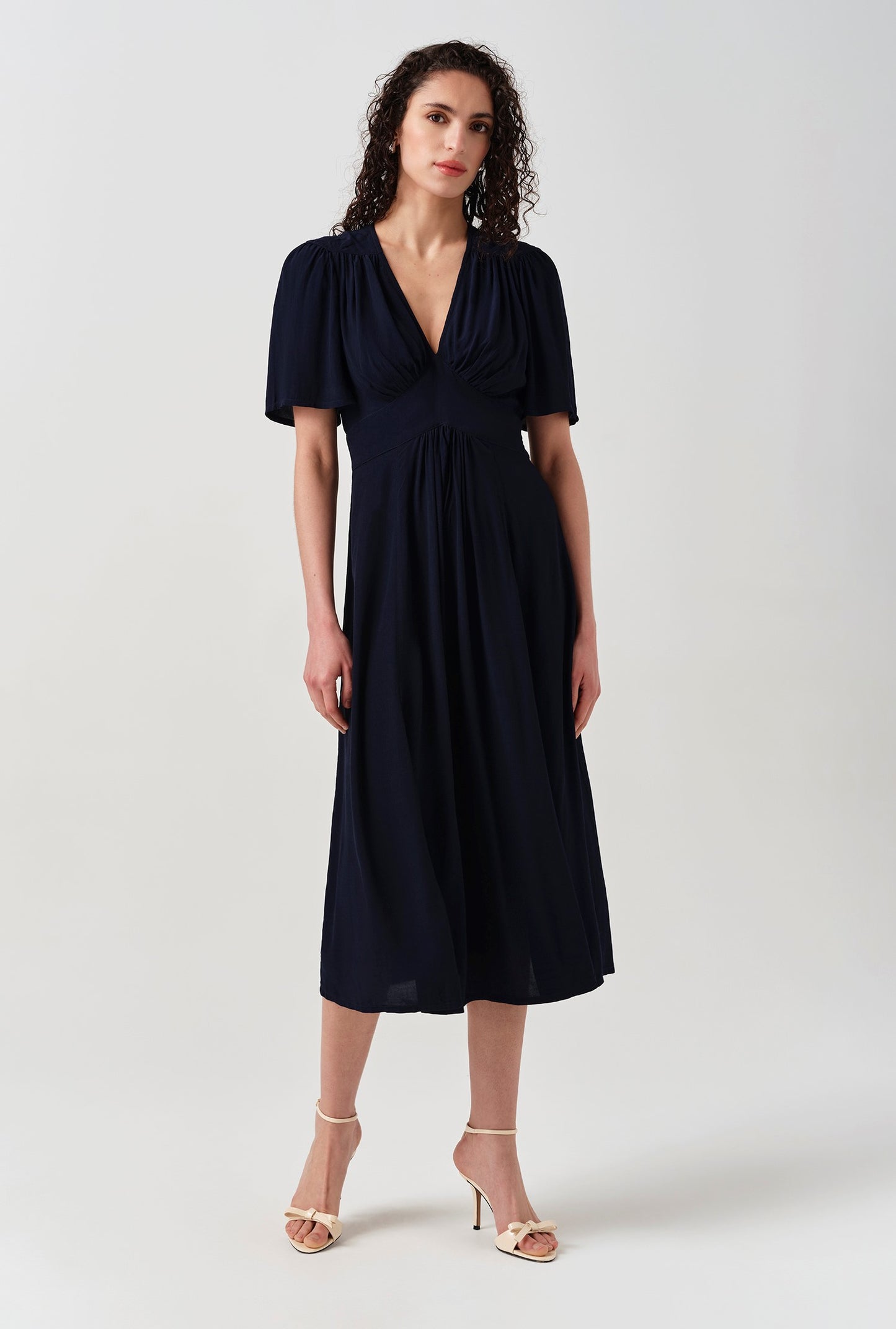 Rosalie Angel Sleeve Crepe Midi Dress