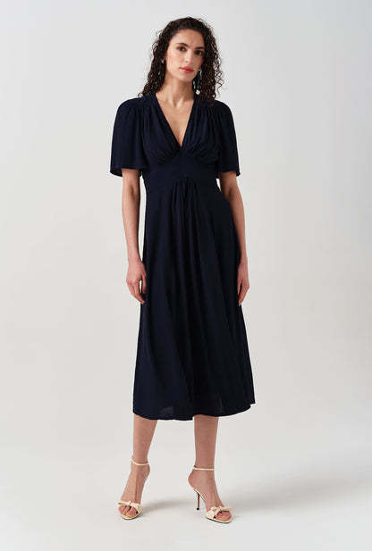 Rosalie Angel Sleeve Crepe Midi Dress