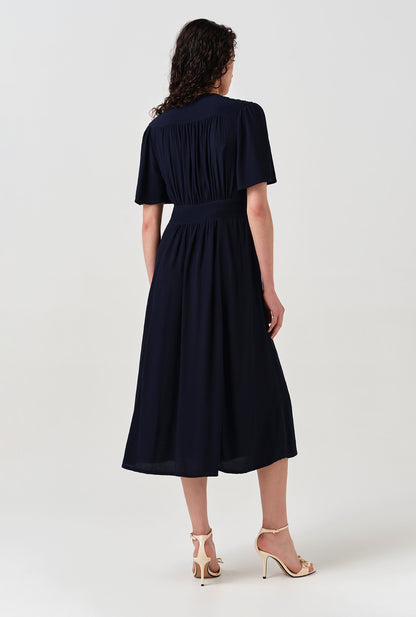 Rosalie Angel Sleeve Crepe Midi Dress