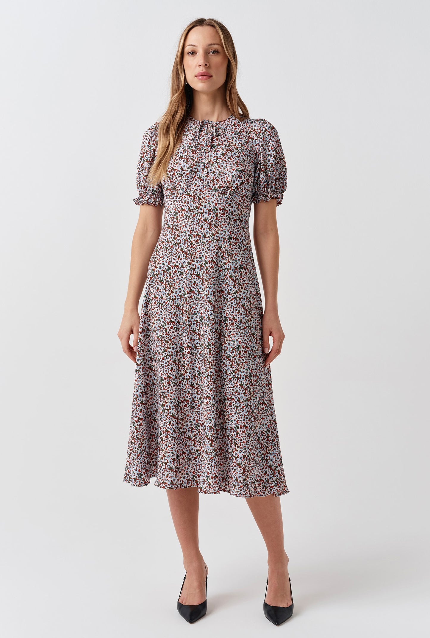 Clarissa Ditsy Tie Front Midi Dress