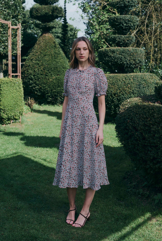 Clarissa Ditsy Tie Front Midi Dress