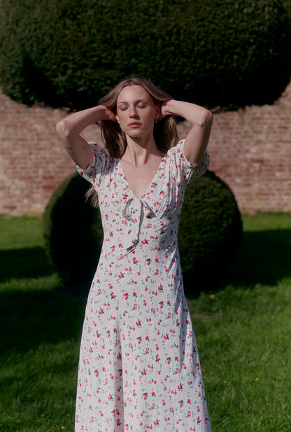 Dorothy Floral Bow Crepe Midi Dress