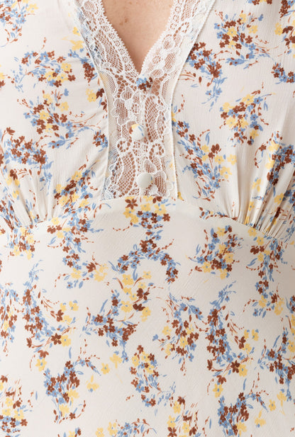 Belle Floral Lace Crepe Midi Dress