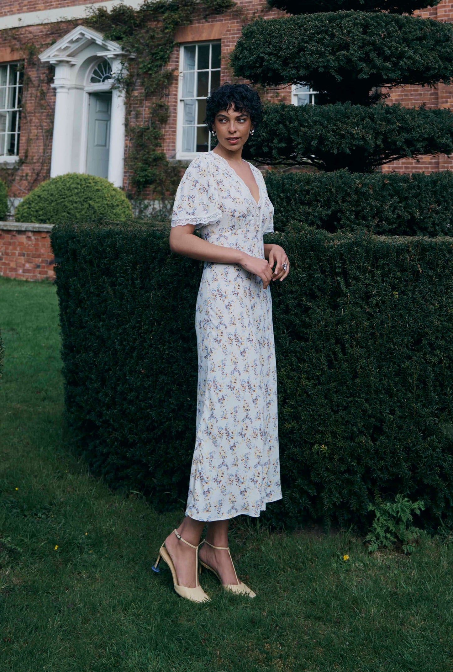 Belle Floral Lace Crepe Midi Dress