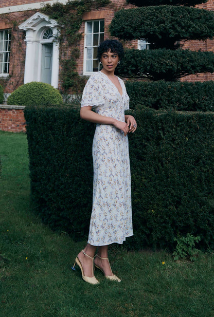 Belle Floral Lace Crepe Midi Dress