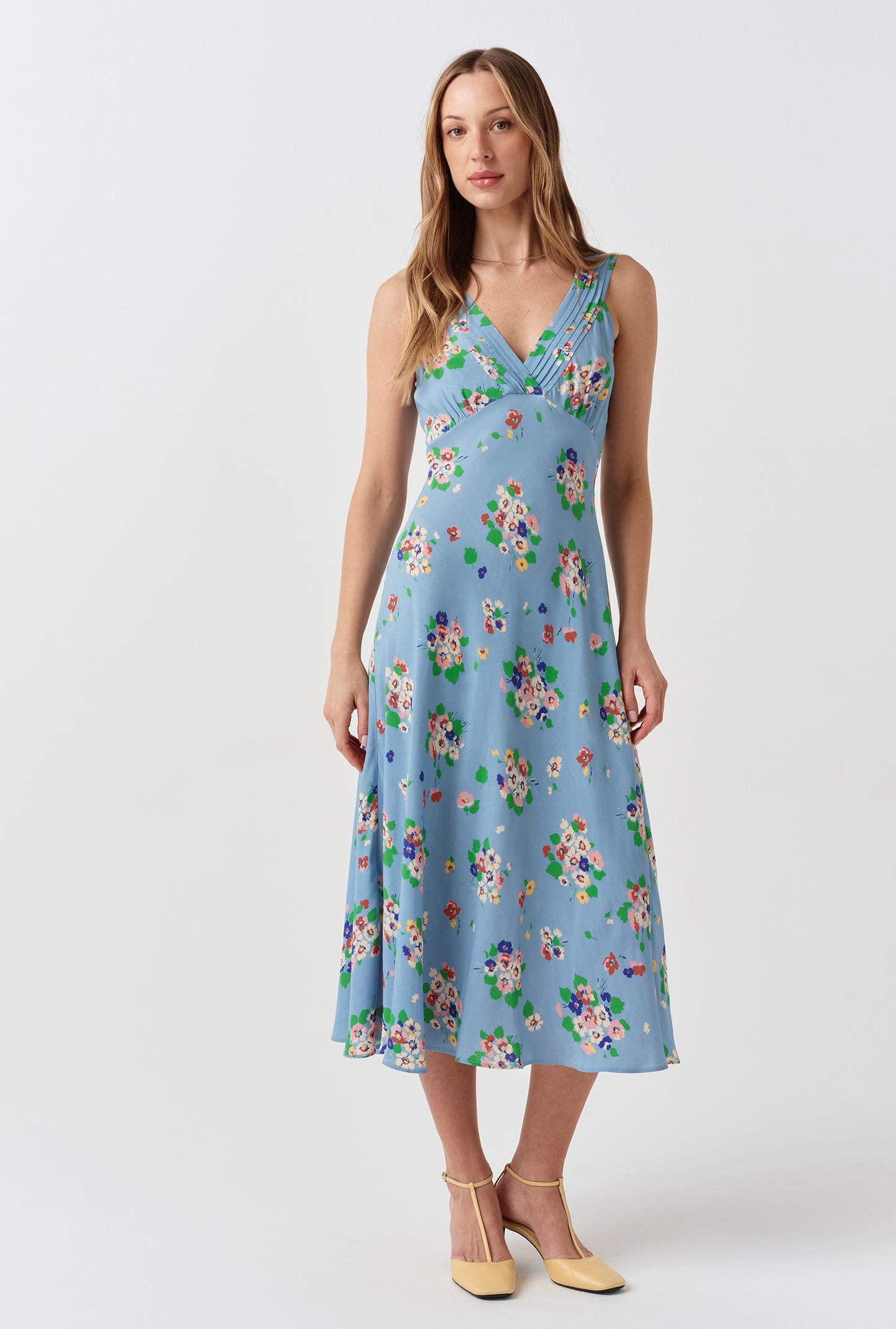 Elise Floral Pintuck Crepe Midi Dress