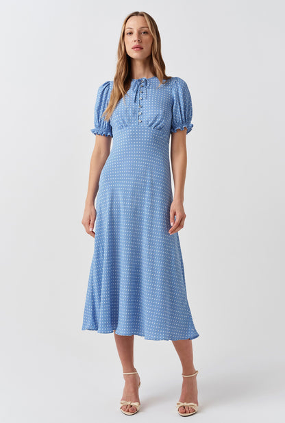 Clarissa Polka Dot Tie Front Midi Dress