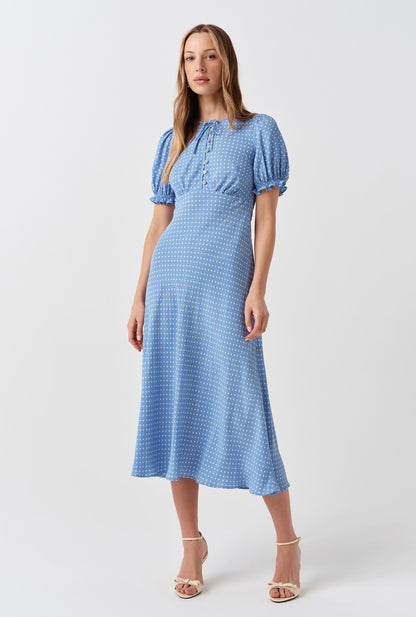 Clarissa Polka Dot Tie Front Midi Dress